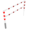 Access barriers | with triangular lock | swing-back | with top and quarter-bent bar | hot-dip galvanized and white coatedwith red reflecting stripes | total width: 2000 mm